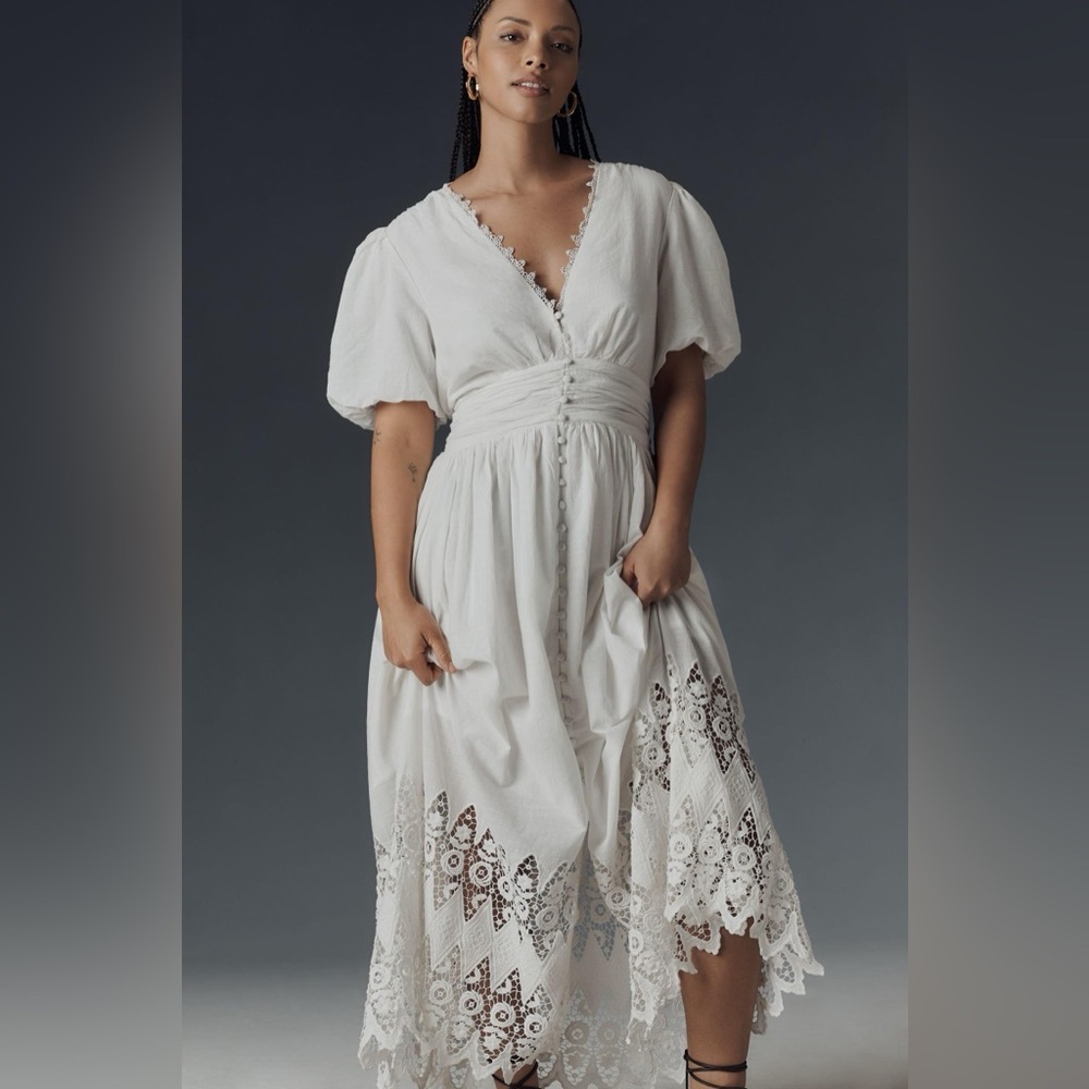 Anthropologie Katerina-  White Lace Trim Dress